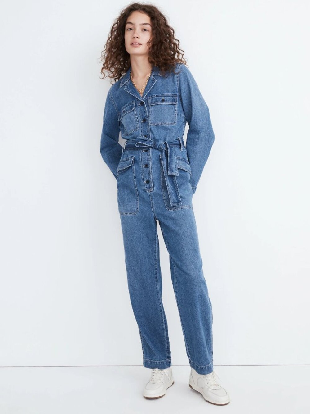 NWT Madewell Denim Tie-Waist Jumpsuit in Claireville Wash Jean Coverall S